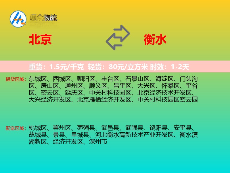 北京到衡水物流专线