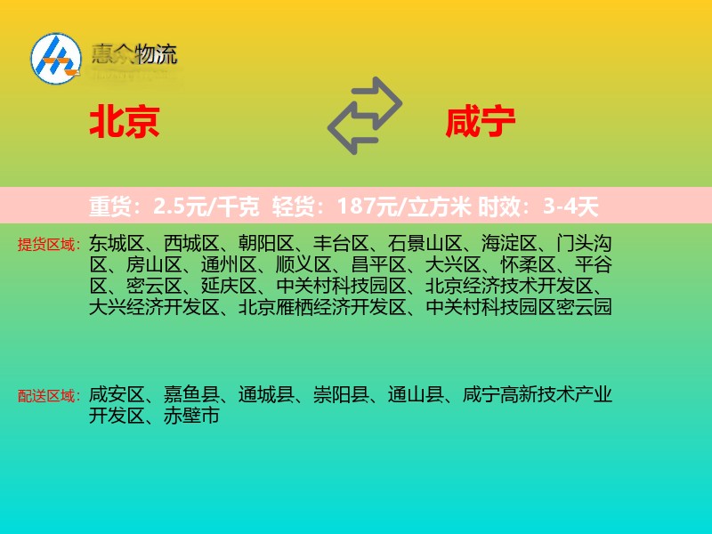 北京到咸宁物流专线