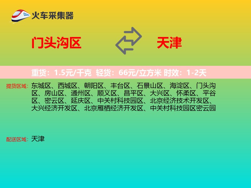 门头沟区到天津物流专线