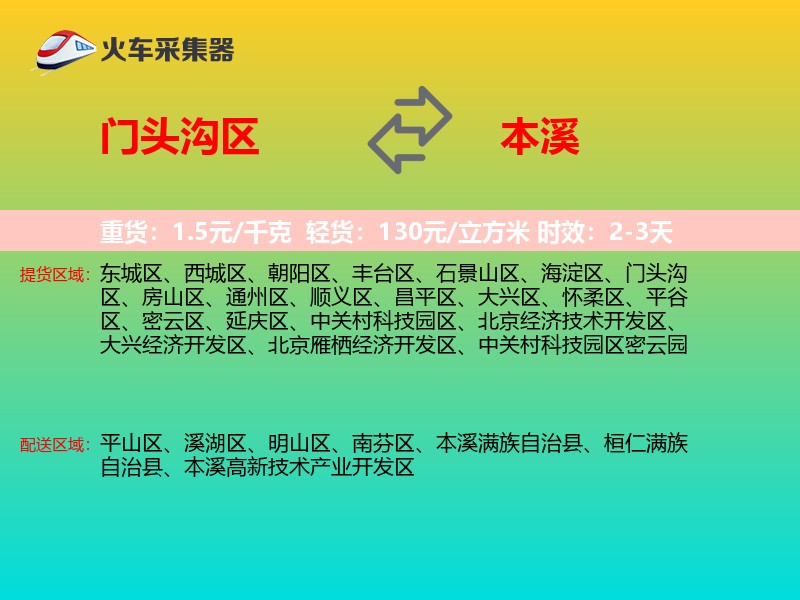 门头沟区到本溪物流专线