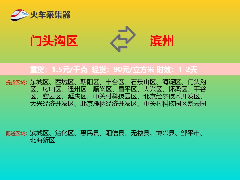门头沟区到滨州物流专线