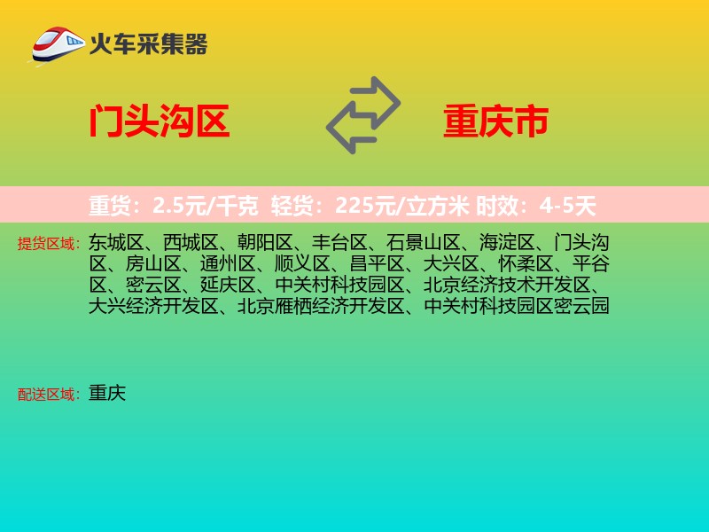 门头沟区到重庆市物流专线
