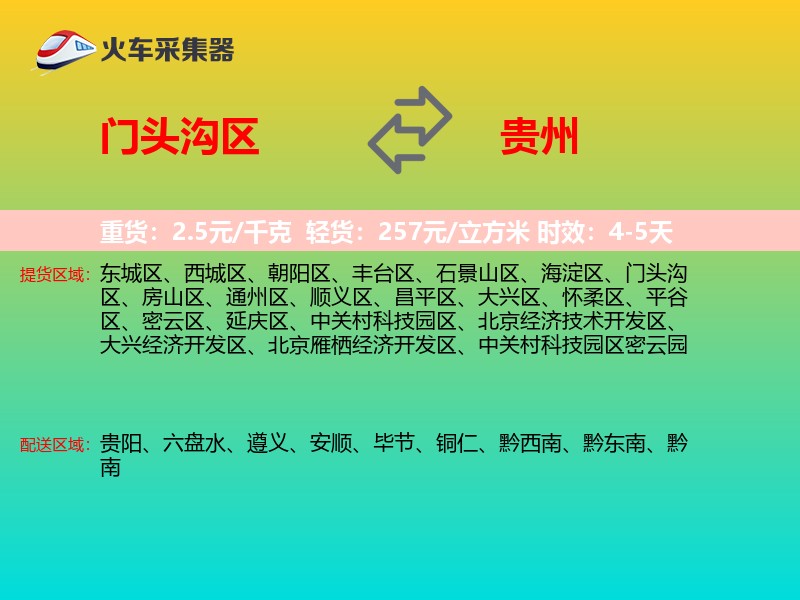 门头沟区到贵州物流专线