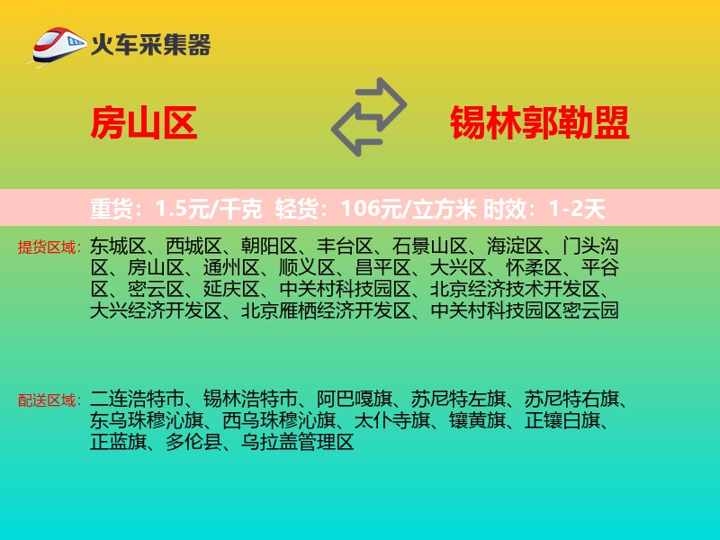 房山区到锡林郭勒盟物流专线