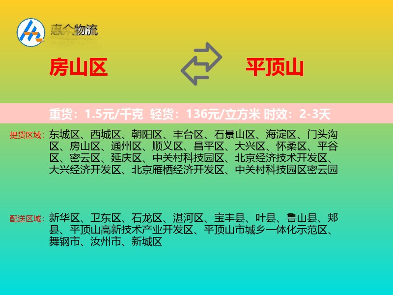 房山区到平顶山物流专线