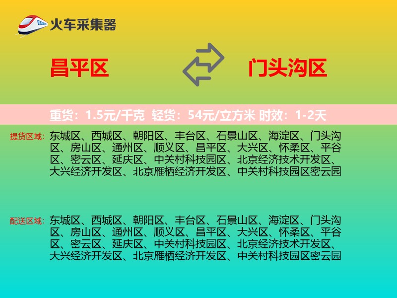 昌平区到门头沟区物流专线
