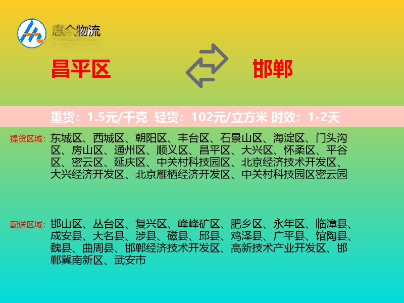 昌平区到邯郸物流专线