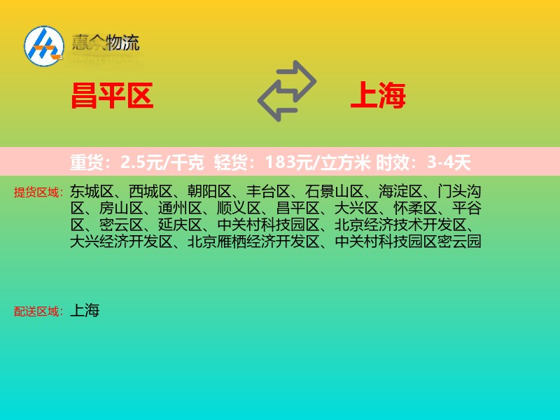 昌平区到上海物流专线