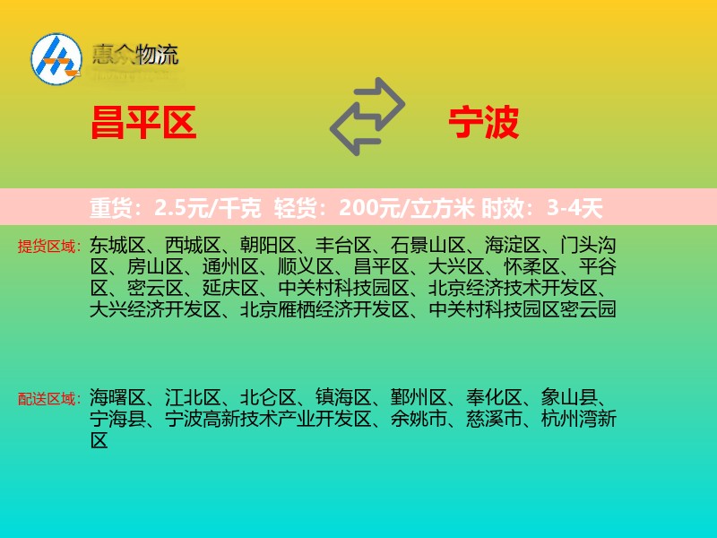 昌平区到宁波物流专线
