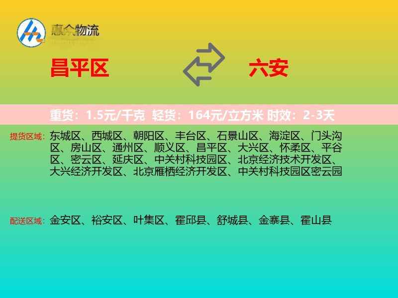 昌平区到六安物流专线