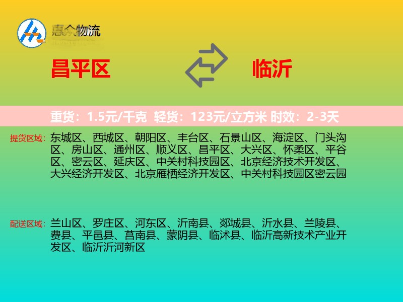 昌平区到临沂物流专线
