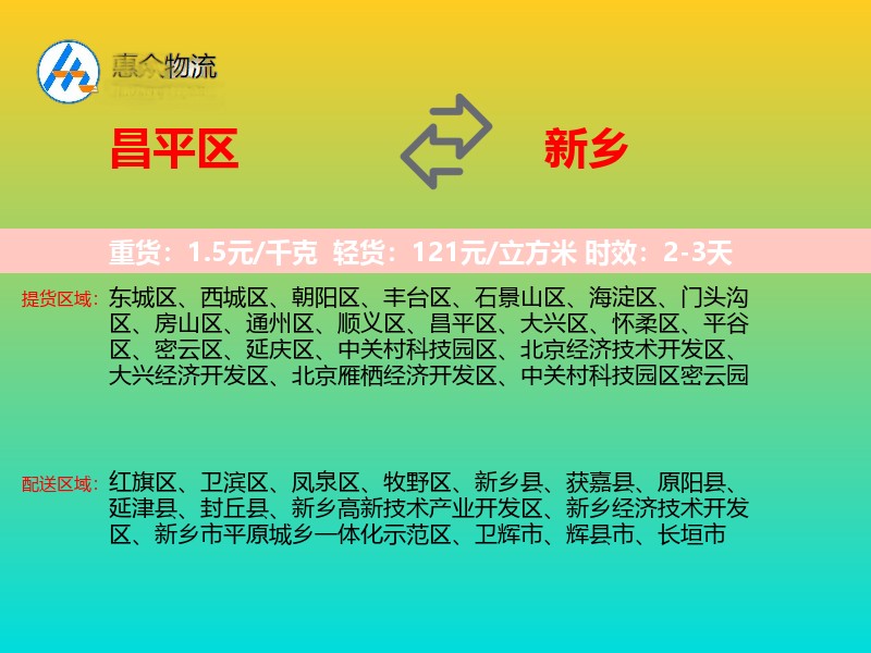 昌平区到新乡物流专线