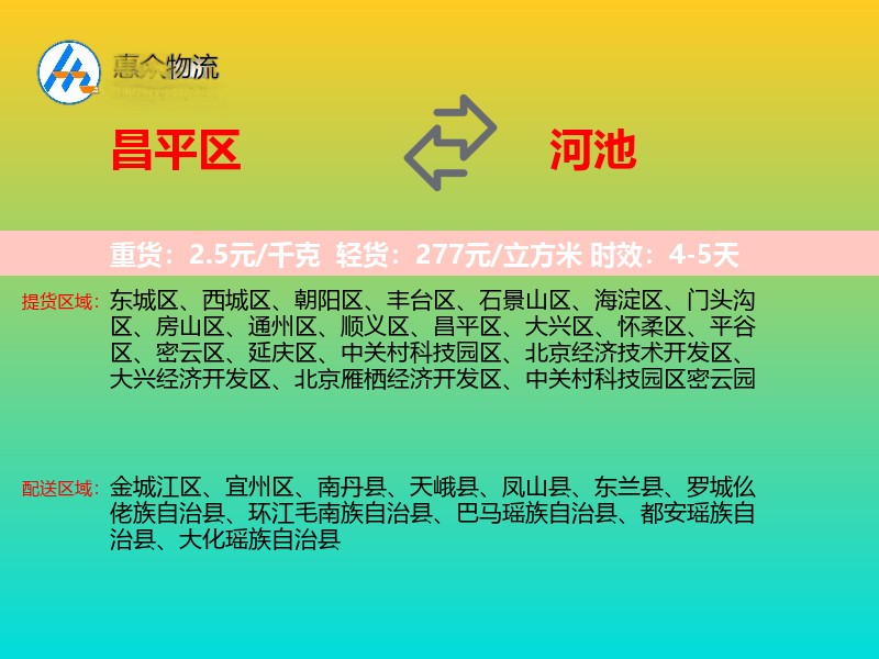 昌平区到河池物流专线
