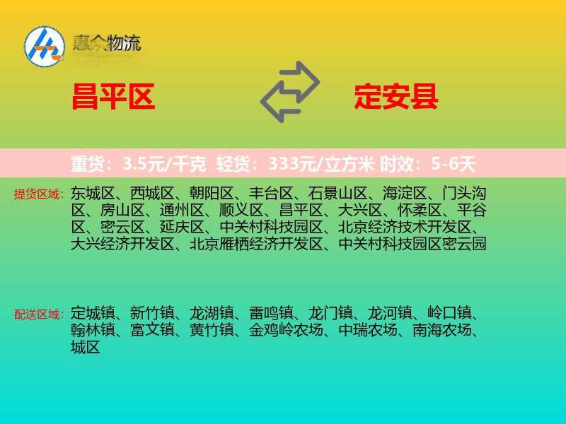 昌平区到定安县物流专线