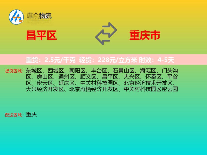 昌平区到重庆市物流专线