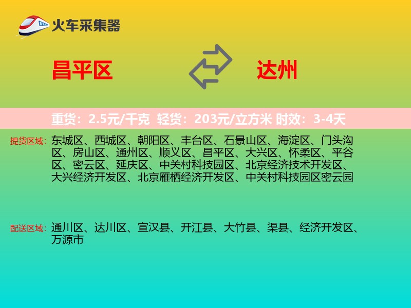 昌平区到达州物流专线