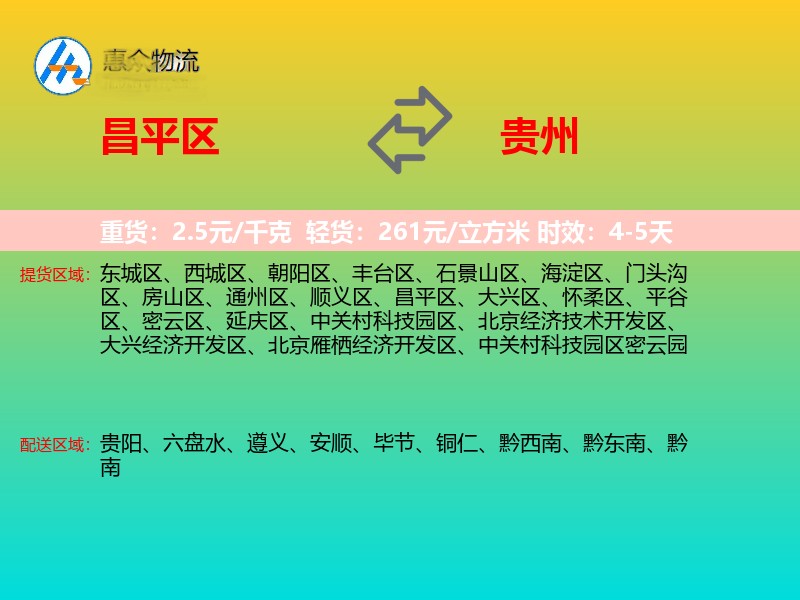 昌平区到贵州物流专线