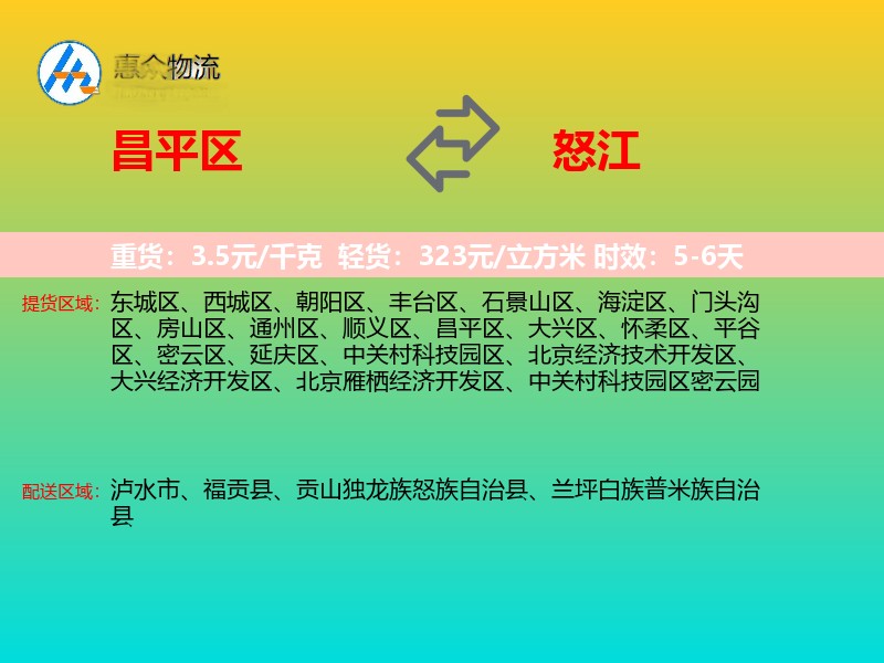 昌平区到怒江物流专线