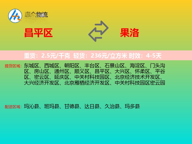 昌平区到果洛物流专线