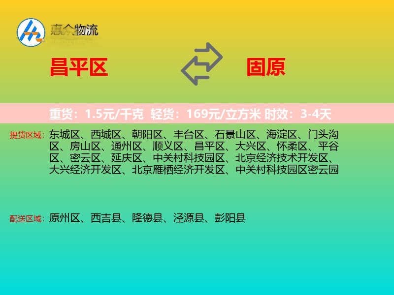 昌平区到固原物流专线