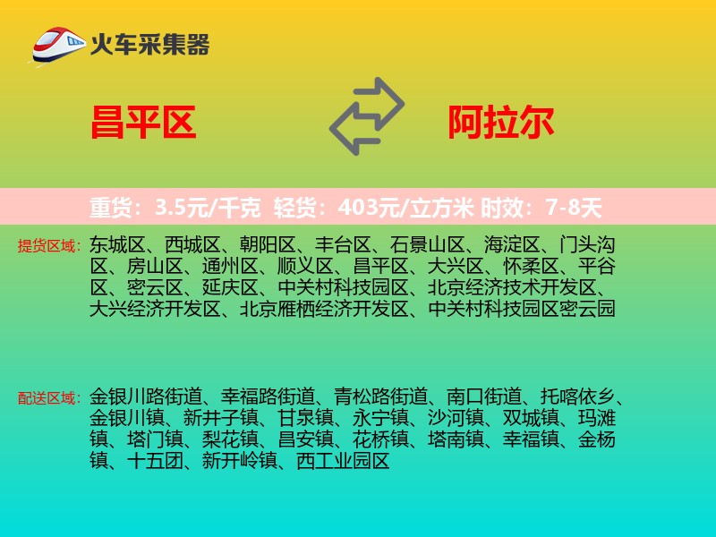 昌平区到阿拉尔物流专线