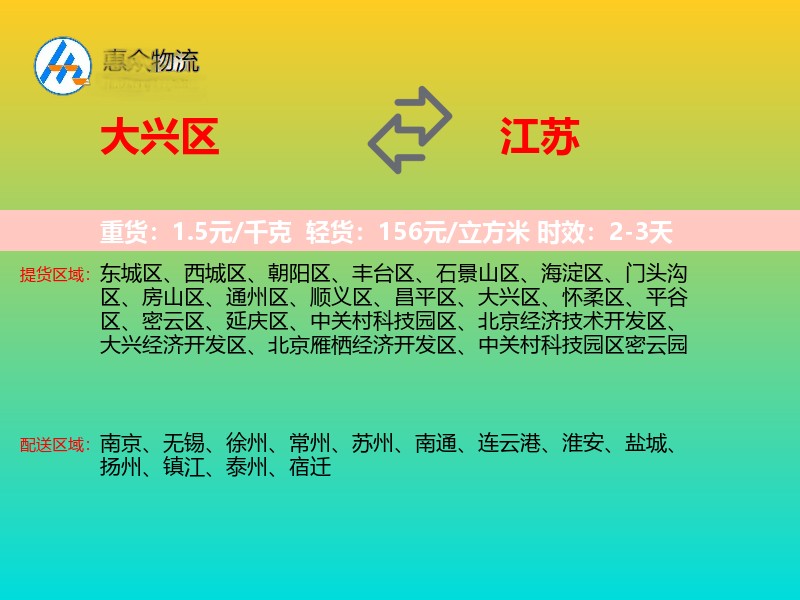 大兴区到江苏物流专线