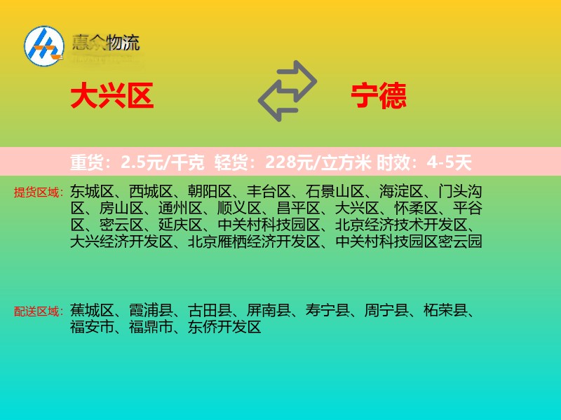 大兴区到宁德物流专线