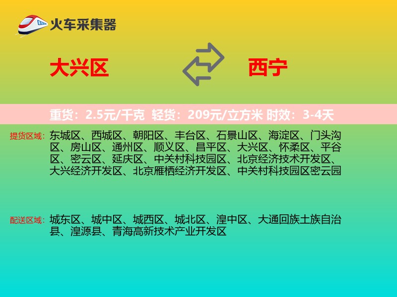 大兴区到西宁物流专线