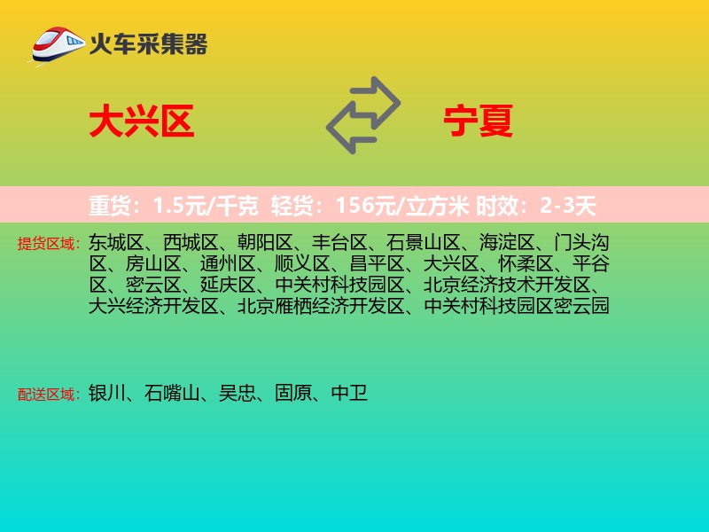 大兴区到宁夏物流专线