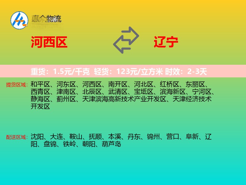 河西区到辽宁物流专线