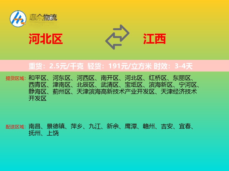 河北区到江西物流专线