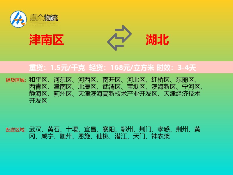 津南区到湖北物流专线