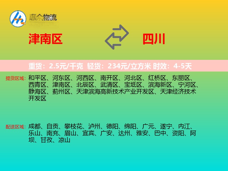 津南区到四川物流专线