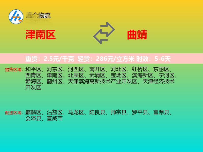 津南区到曲靖物流专线