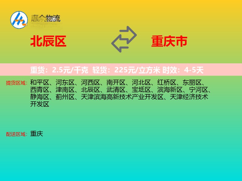 北辰区到重庆市物流专线