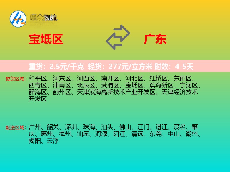 宝坻区到广东物流专线