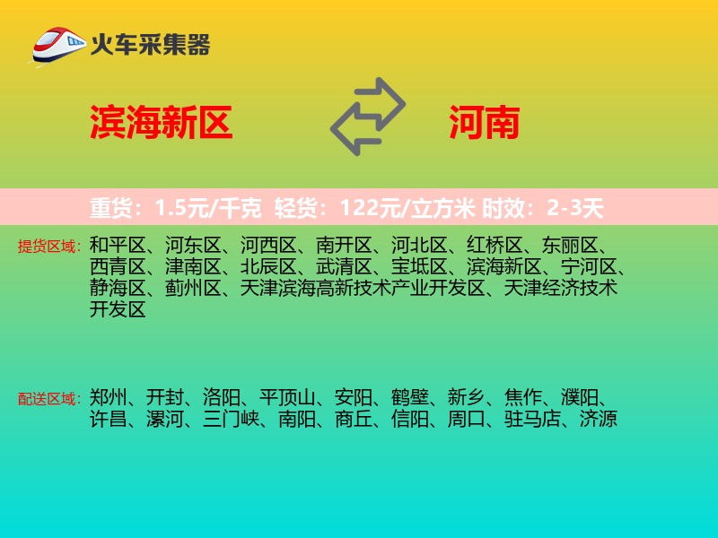 滨海新区到河南物流专线