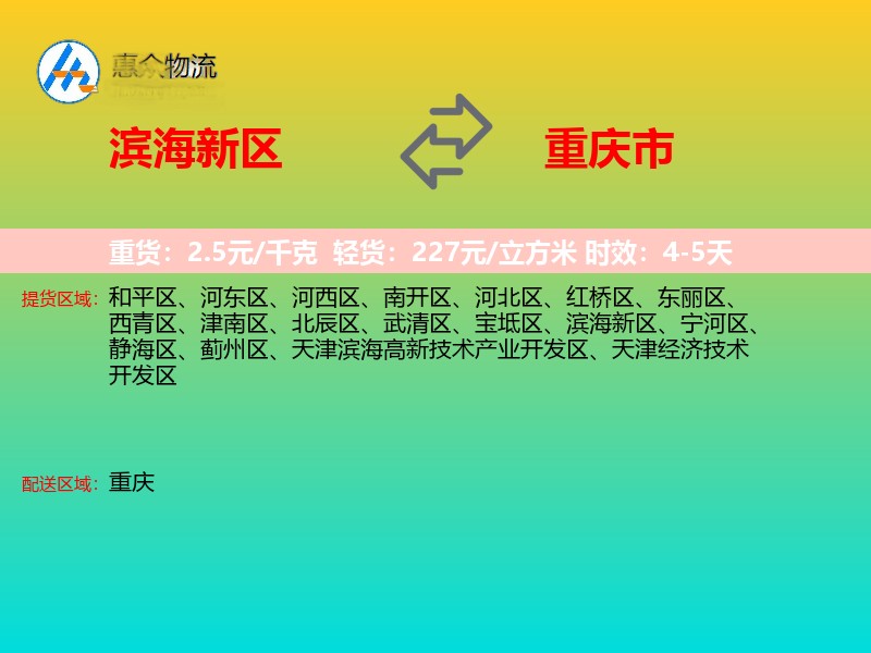 滨海新区到重庆市物流专线