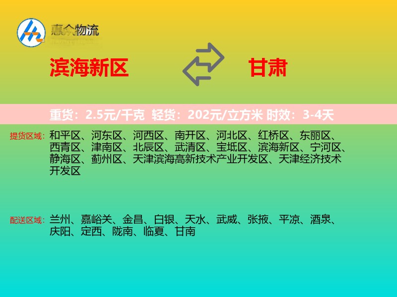 滨海新区到甘肃物流专线