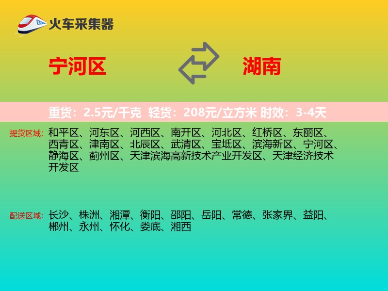 宁河区到湖南物流专线