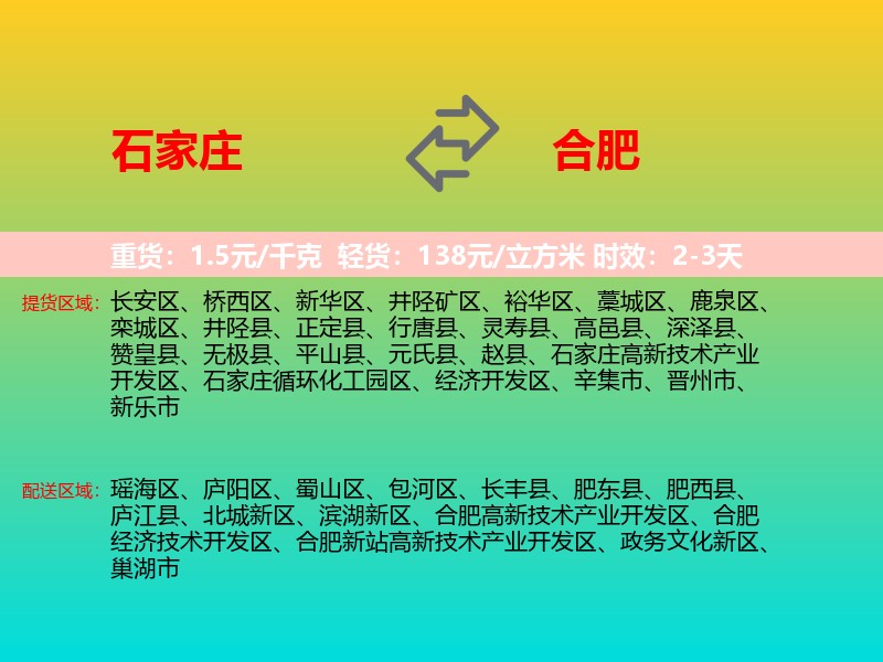 石家庄到合肥物流专线价格时效