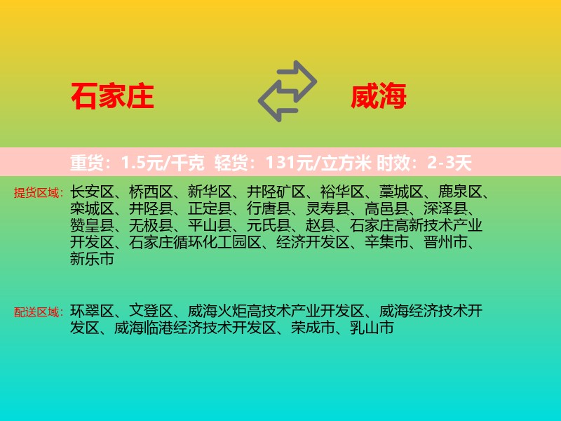 石家庄到威海物流专线价格时效