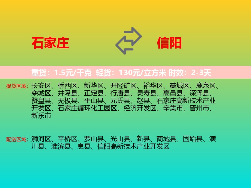 石家庄到信阳物流专线价格时效
