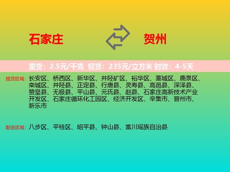 石家庄到贺州物流专线价格时效