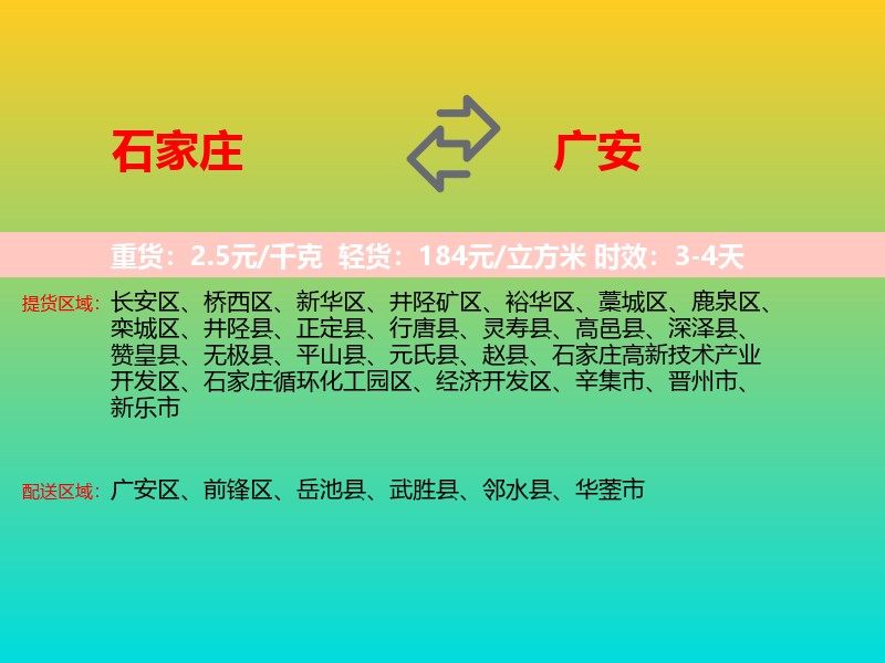 石家庄到广安物流专线价格时效