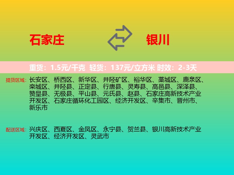 石家庄到银川物流专线价格时效