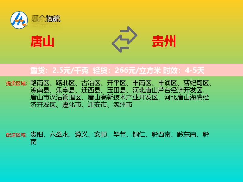 唐山到贵州物流专线