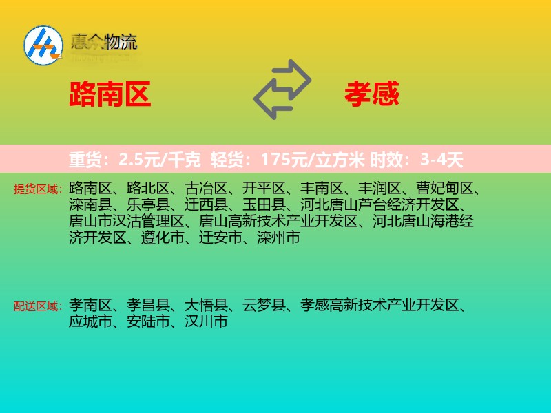 路南区到孝感物流专线