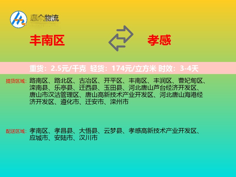 丰南区到孝感物流专线