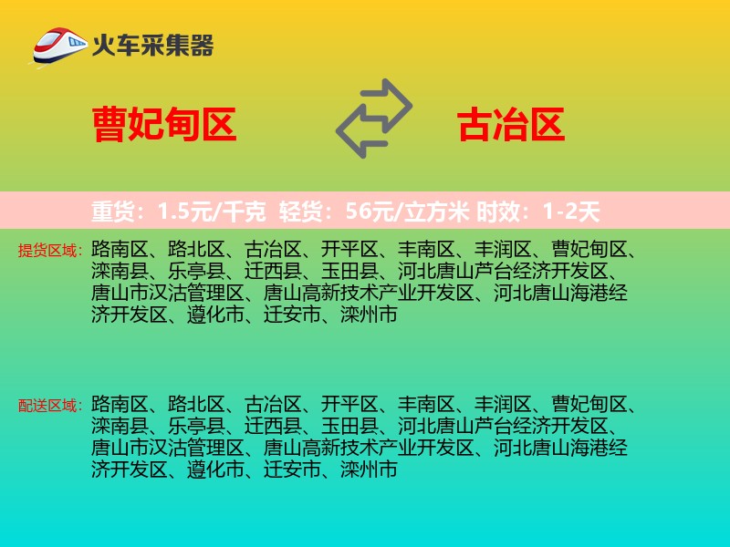 曹妃甸区到古冶区物流专线